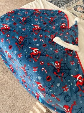 Spiderman Blue and Red Holiday Plush Throw with Santa Hat
